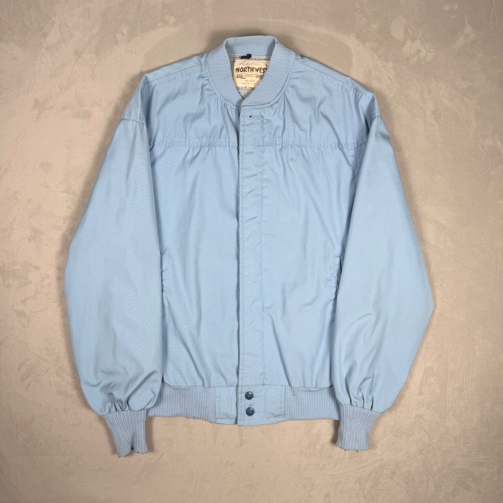 70s Mens The Northwest Vintage Light Blue Bomber Jacket Harrington Size 40